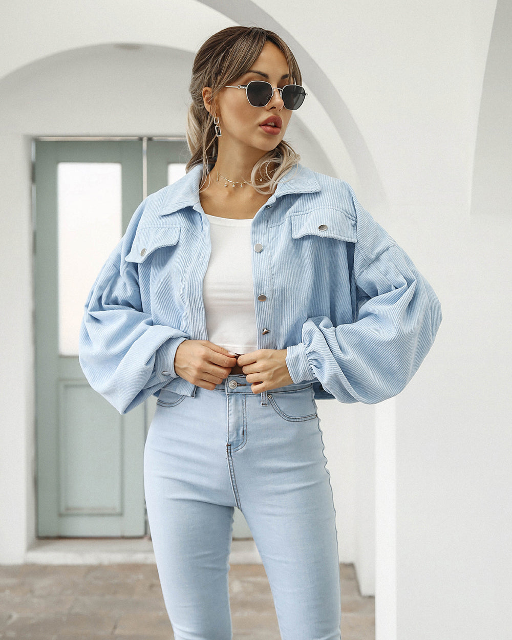 Balloon Sleeve Cropped Women’s Jacket | Button-Up