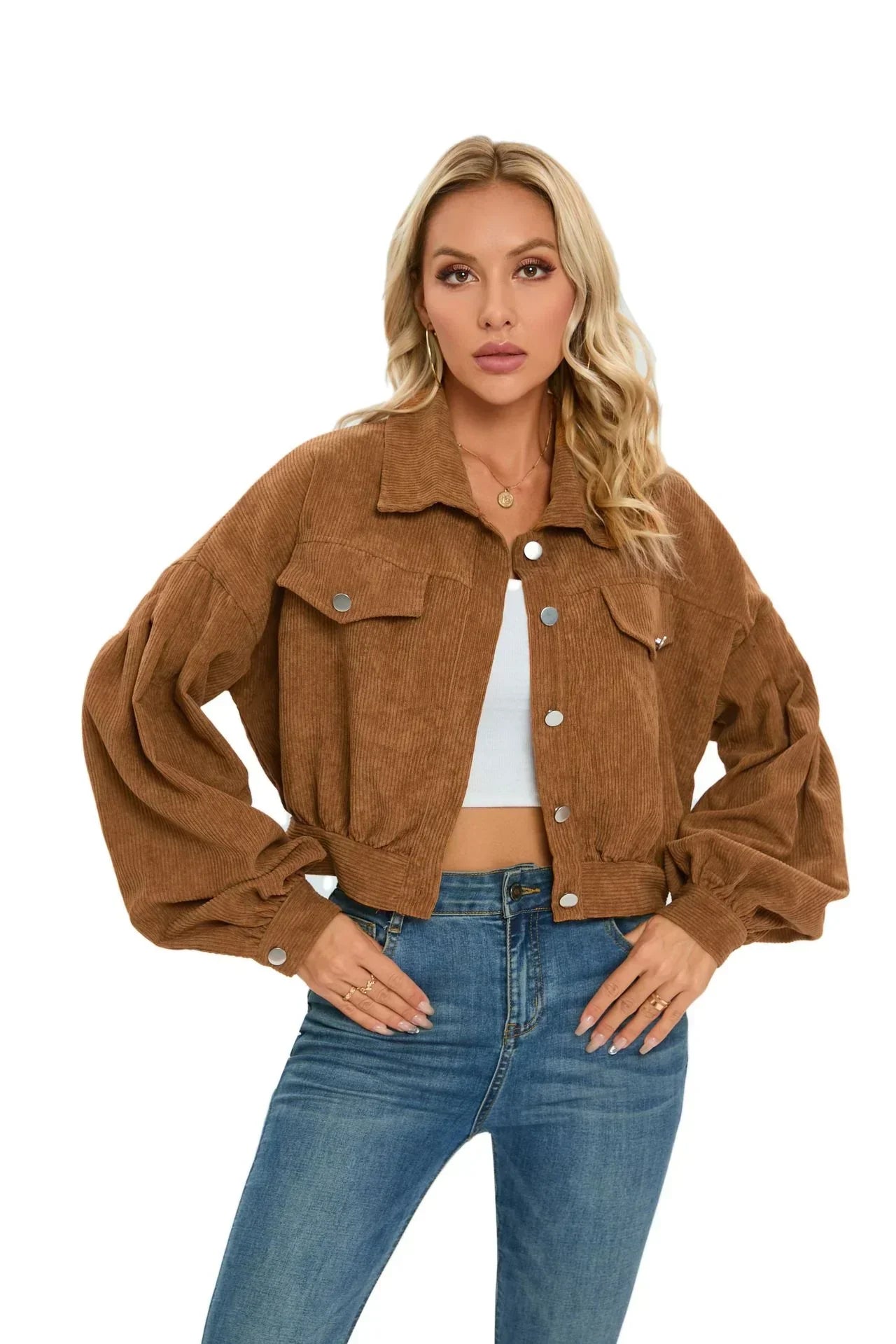Balloon Sleeve Cropped Women’s Jacket | Button-Up