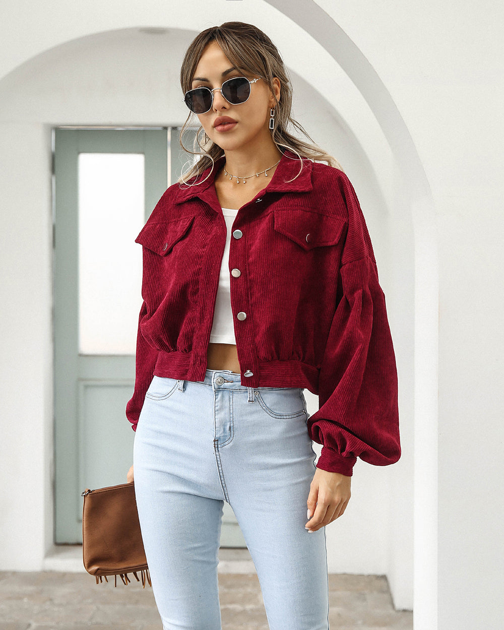 Balloon Sleeve Cropped Women’s Jacket | Button-Up