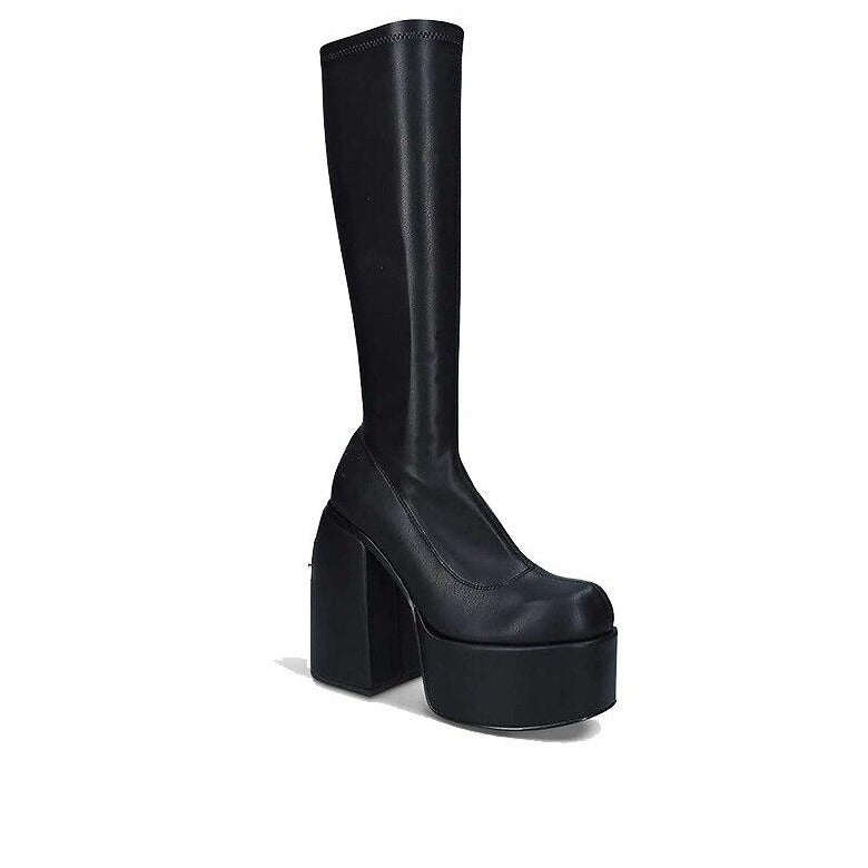 Black Women's Knee High Heel Boots | Chunky