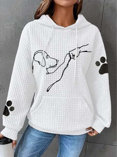 Casual Women's Hoodie Line Art Dog Print | Pullover Style