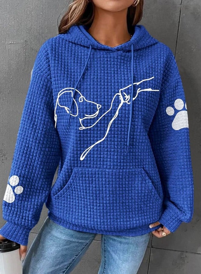 Casual Women's Hoodie Line Art Dog Print | Pullover Style