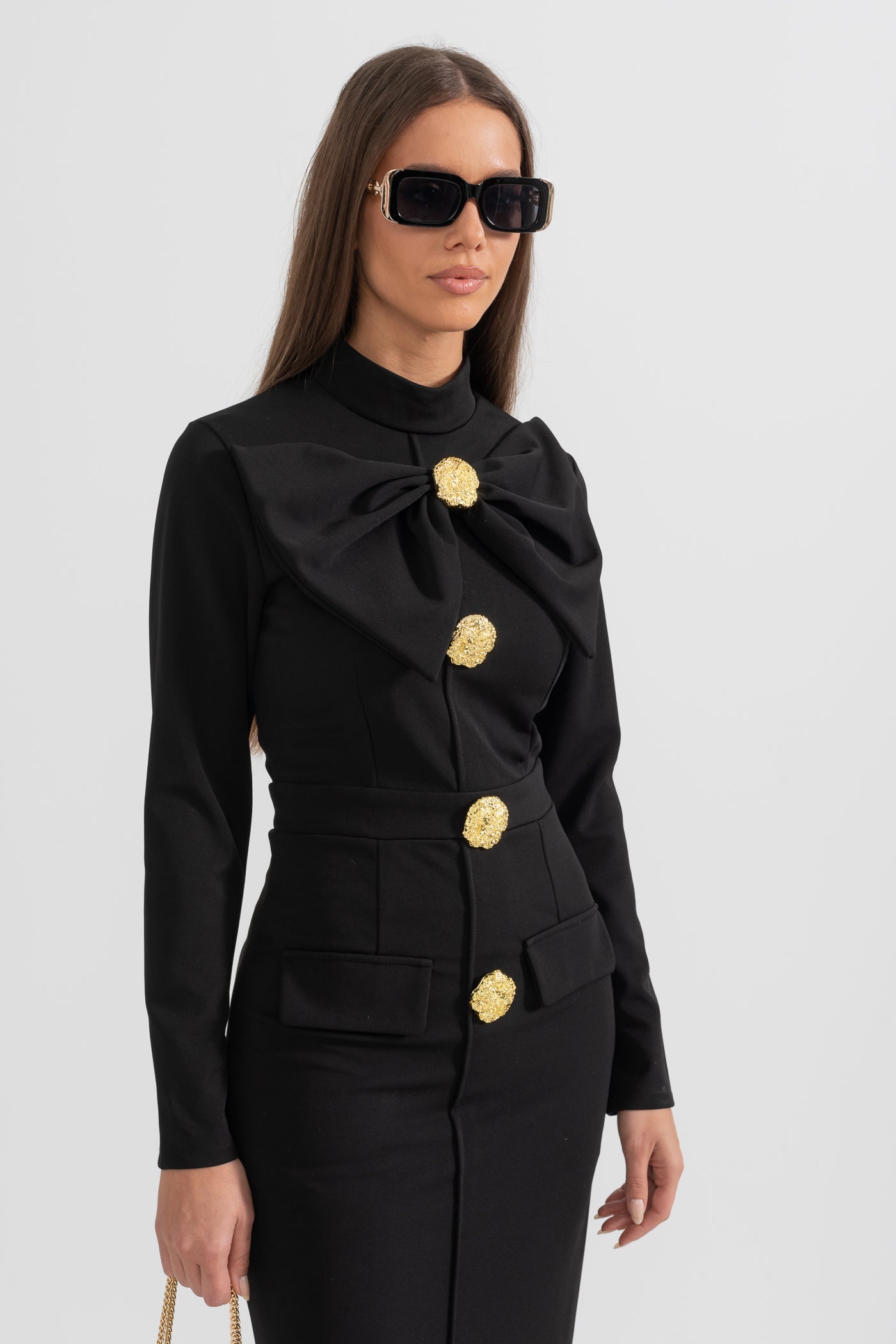 Chic Women's Long Sleeve Black Dress | Formal