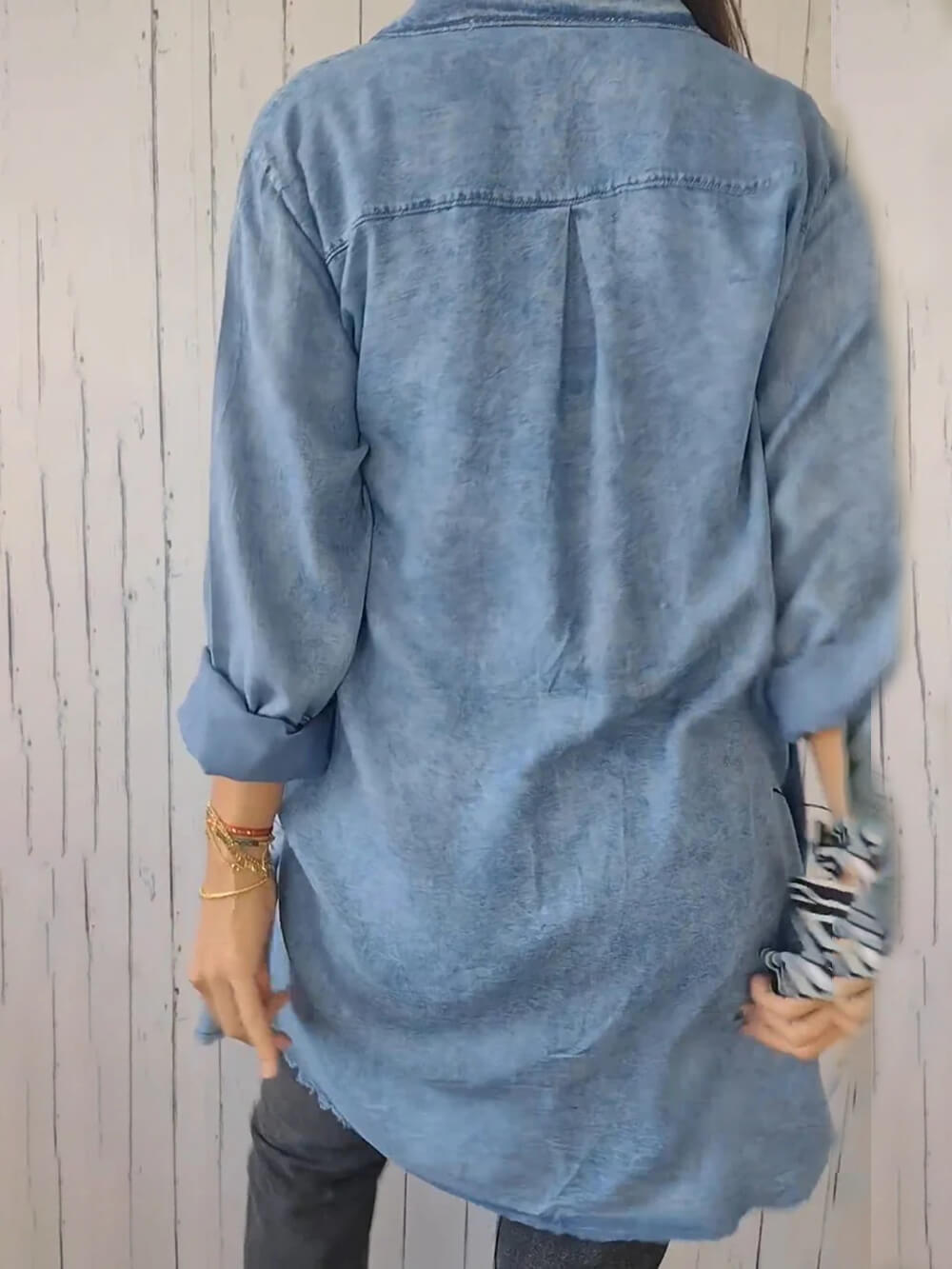 Distressed Hem Button-Up Women Jackets | Longline