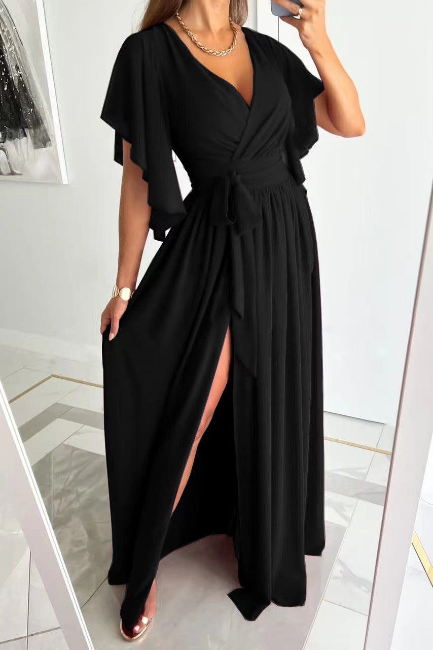 Elegant Women's Bridesmaid Dress With Flutter Sleeves | Maxi