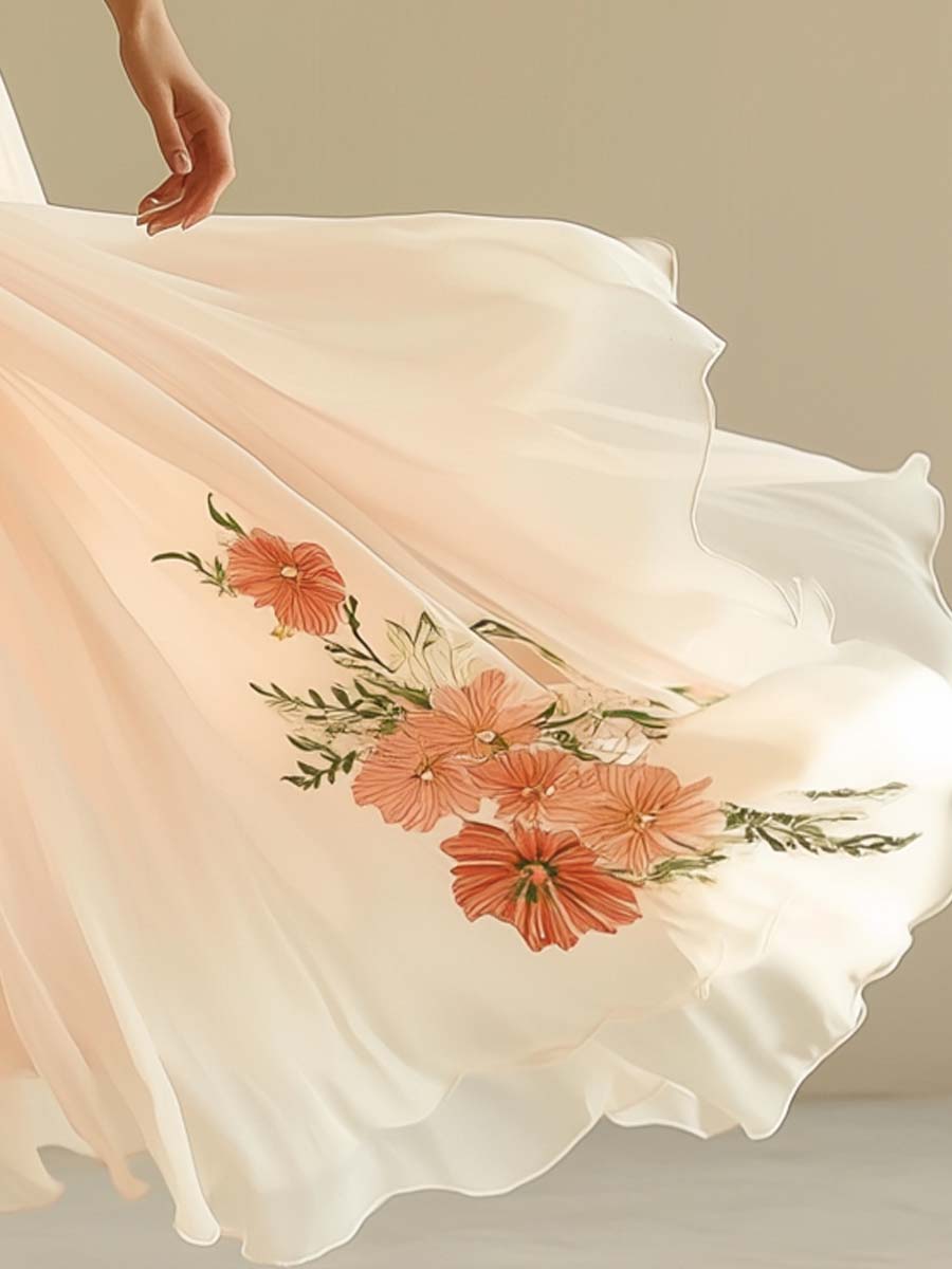 Elegant Women's Floral Pleated Bridesmaid Dress | Maxi