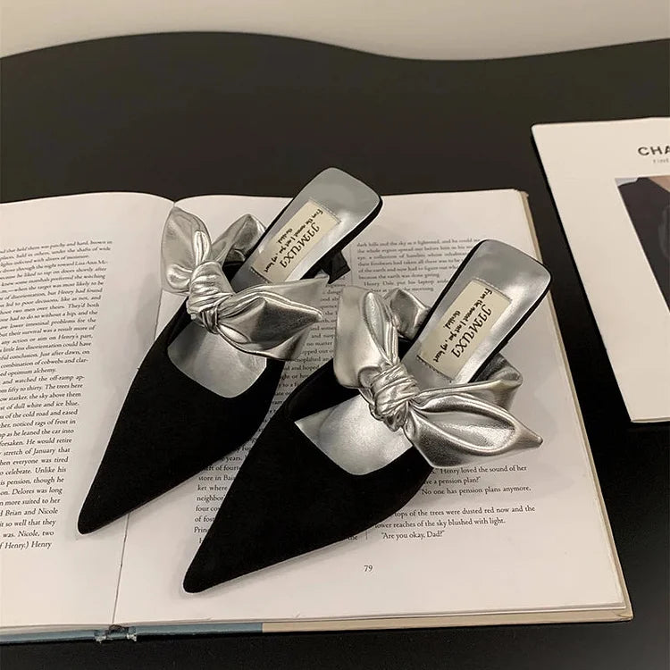 Elegant Women's Prom Shoes With Bow | Pointed Toe