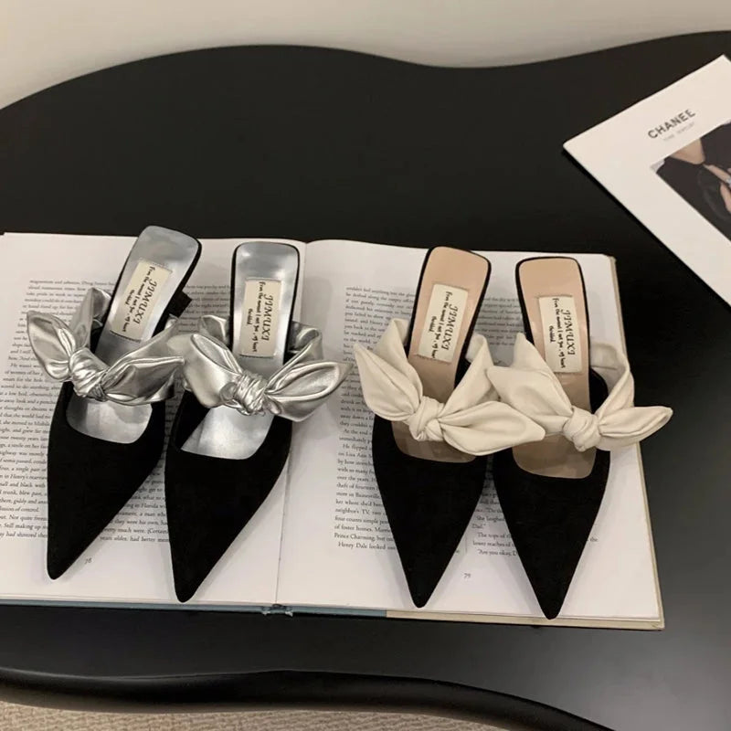 Elegant Women's Prom Shoes With Bow | Pointed Toe