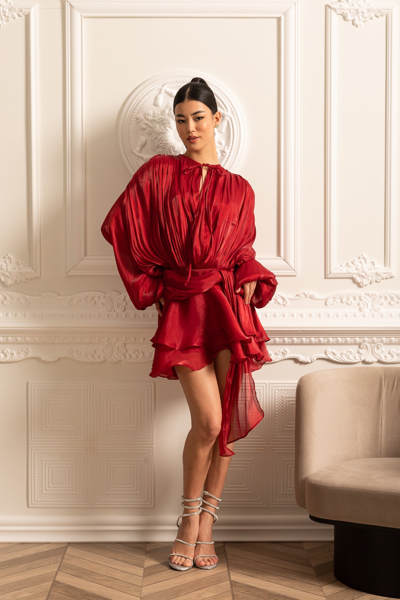 Elegant Women's Red Long Sleeve Dress | Mini