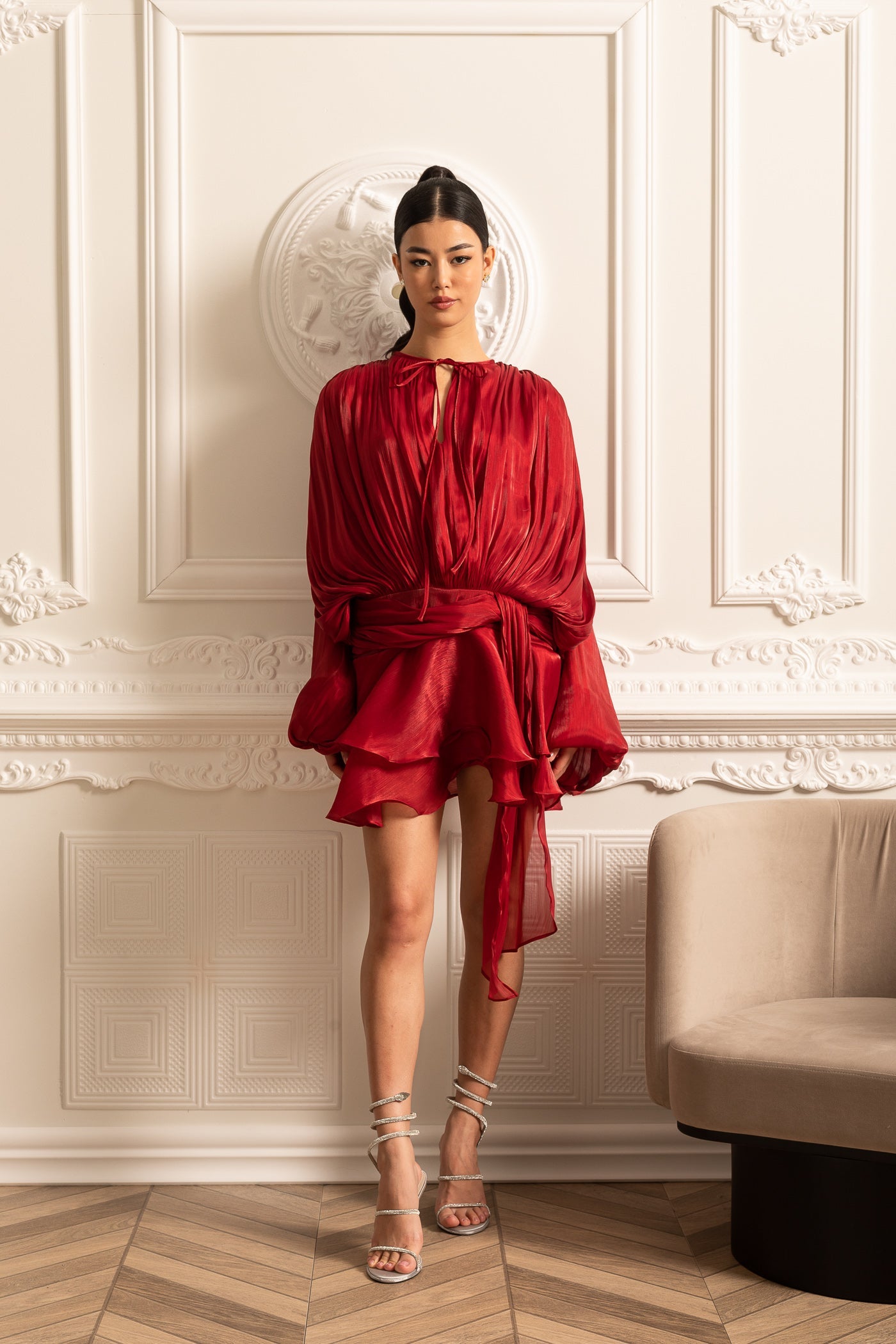 Elegant Women's Red Long Sleeve Dress | Mini