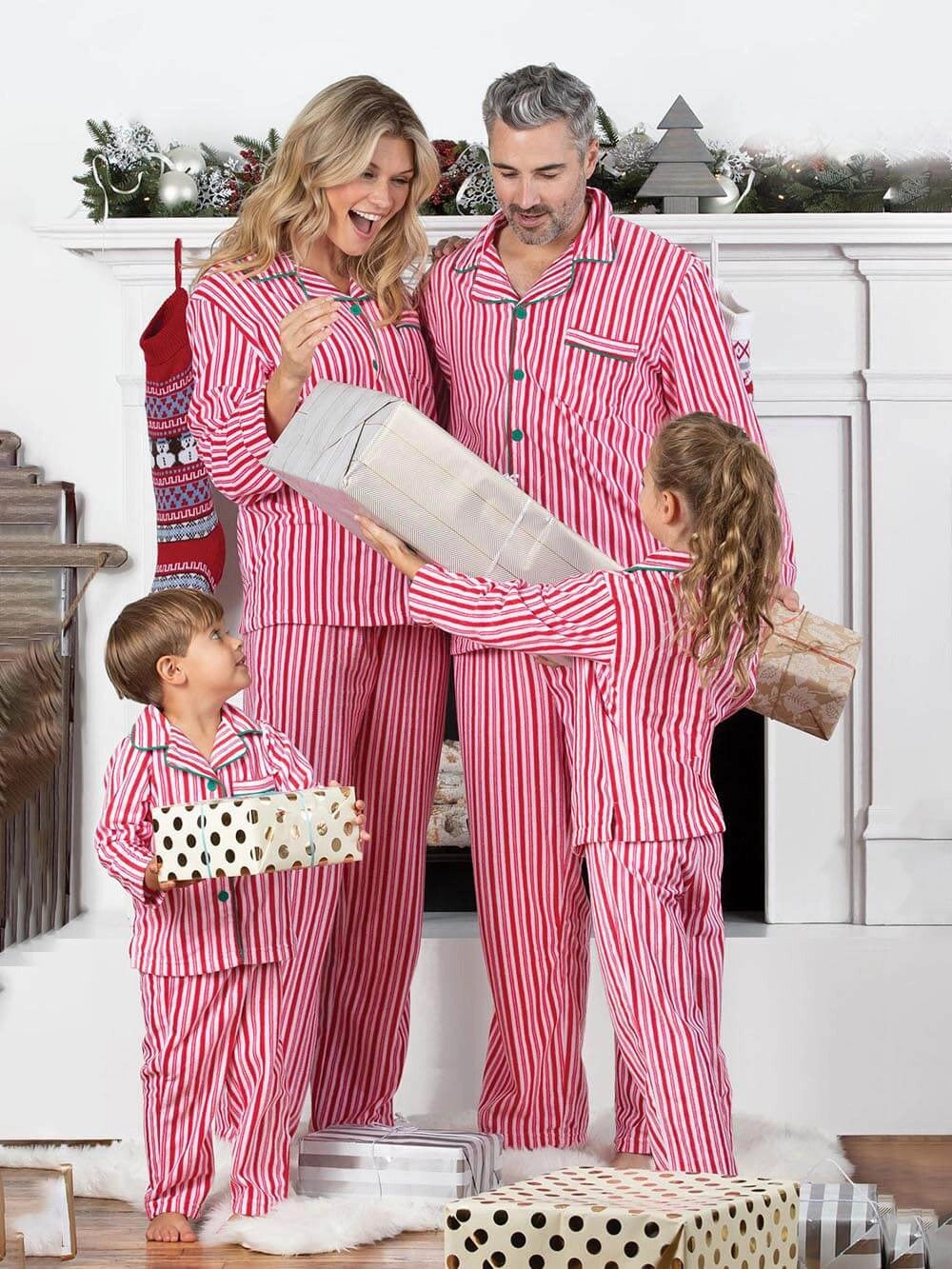 Family Christmas Pyjamas Button Front | Stripe
