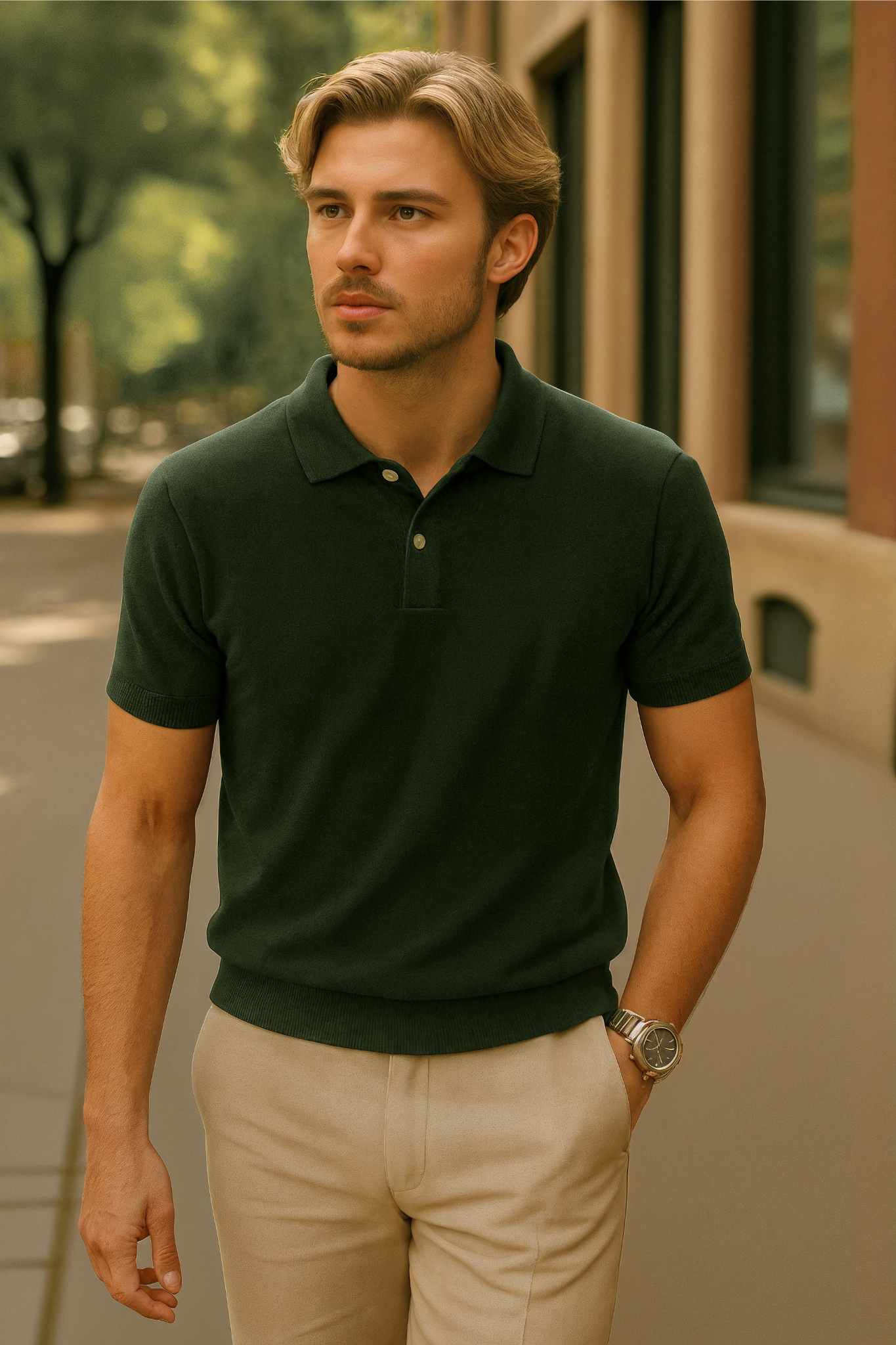 Julian – Fine Knit Polo Shirt with Ribbed Hems and Tailored Fit