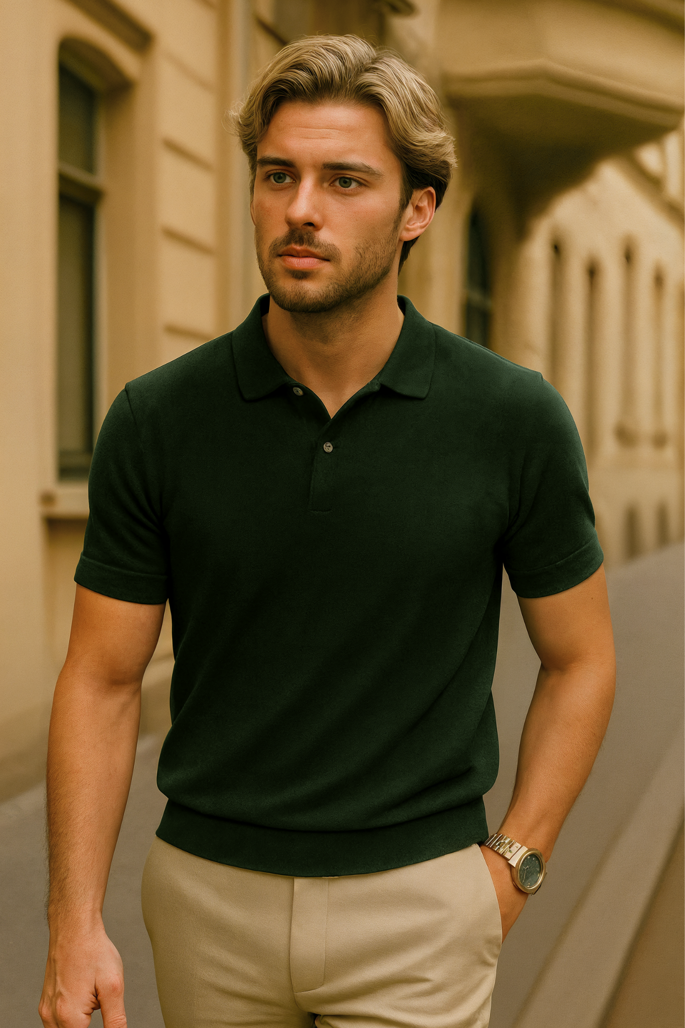 Julian – Fine Knit Polo Shirt with Ribbed Hems and Tailored Fit