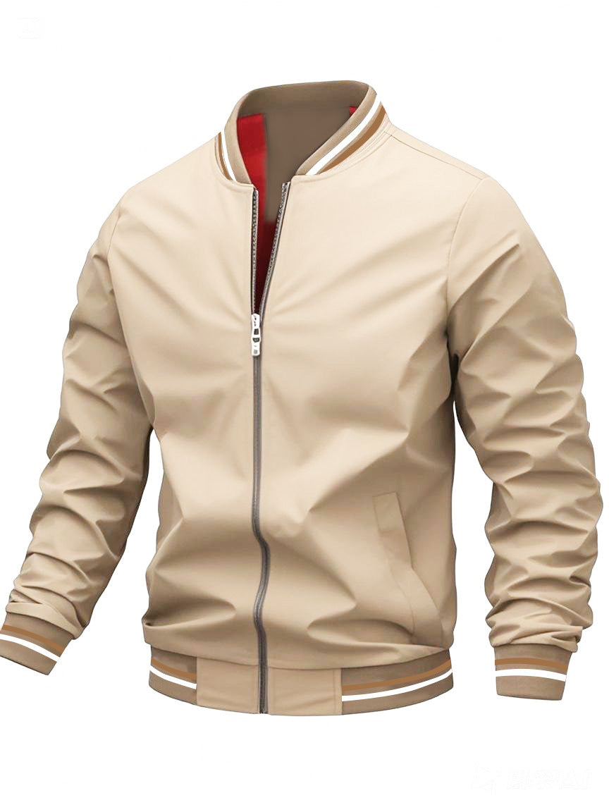 Men's Bomber Jacket With Striped Trim | Zip Up