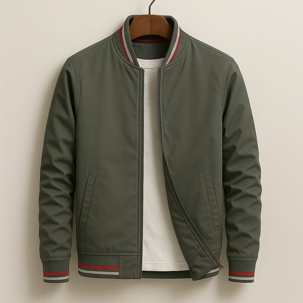 Men's Bomber Jacket With Striped Trim | Zip Up