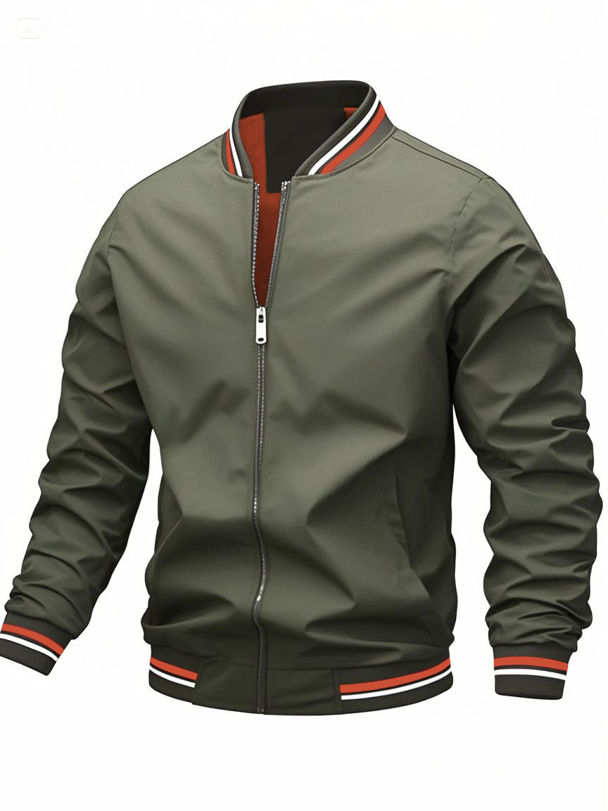 Men's Bomber Jacket With Striped Trim | Zip Up
