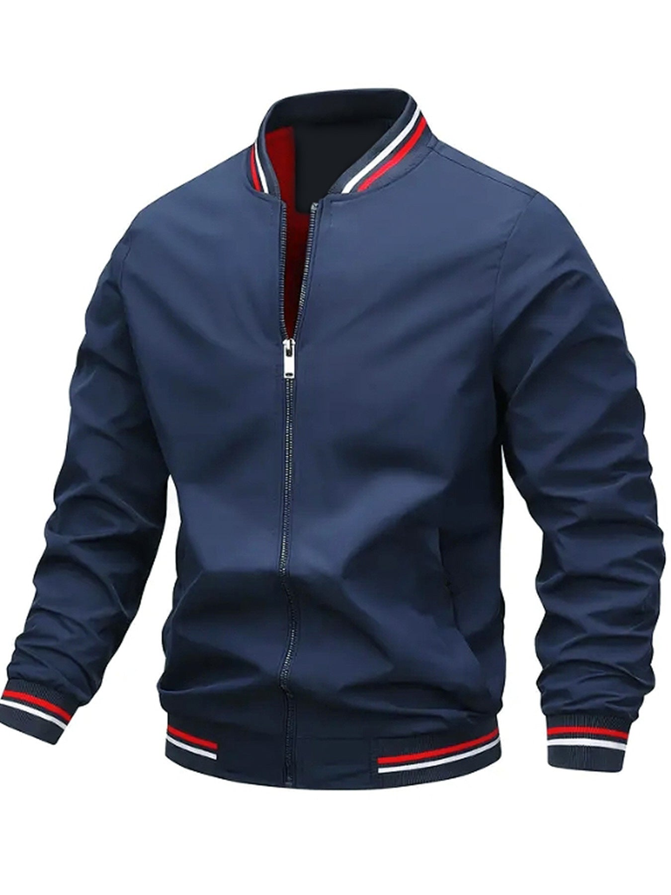 Men's Bomber Jacket With Striped Trim | Zip Up