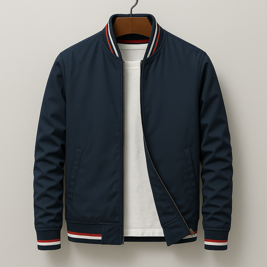 Men's Bomber Jacket With Striped Trim | Zip Up