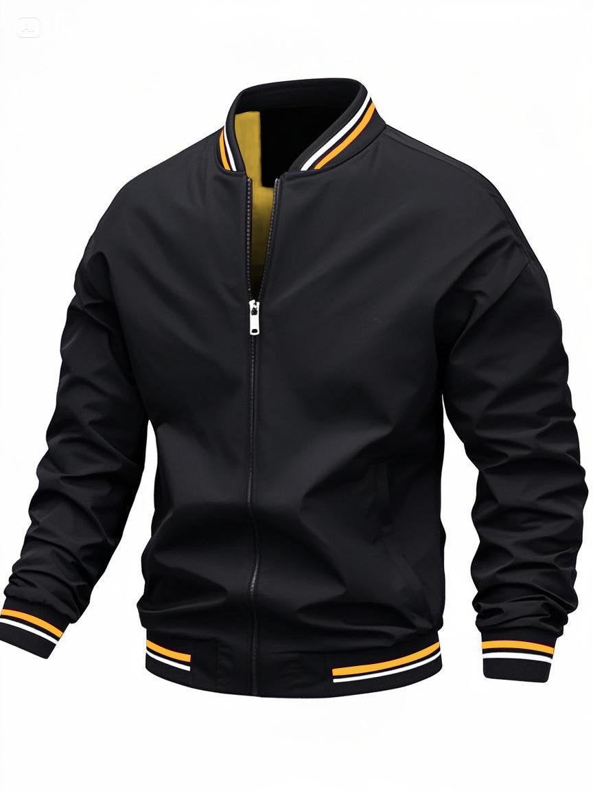 Men's Bomber Jacket With Striped Trim | Zip Up