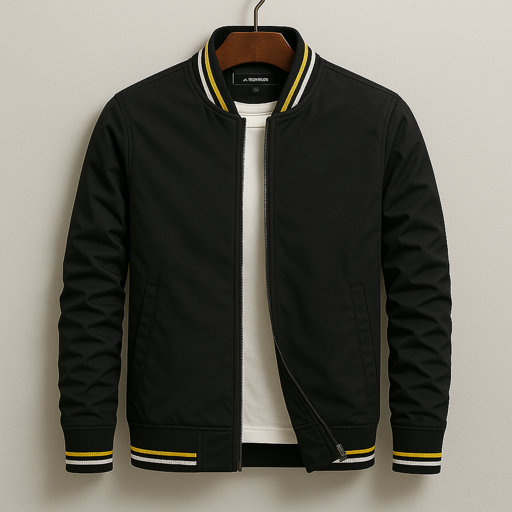 Men's Bomber Jacket With Striped Trim | Zip Up