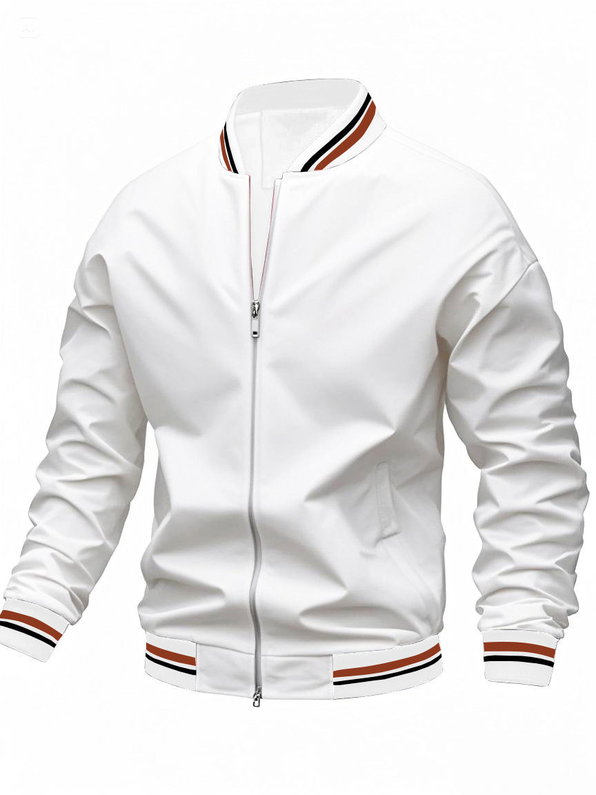 Men's Bomber Jacket With Striped Trim | Zip Up
