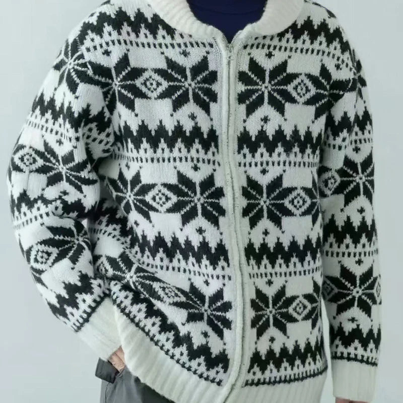 Men's Christmas Cardigan Zip Up Knit | Snowflake