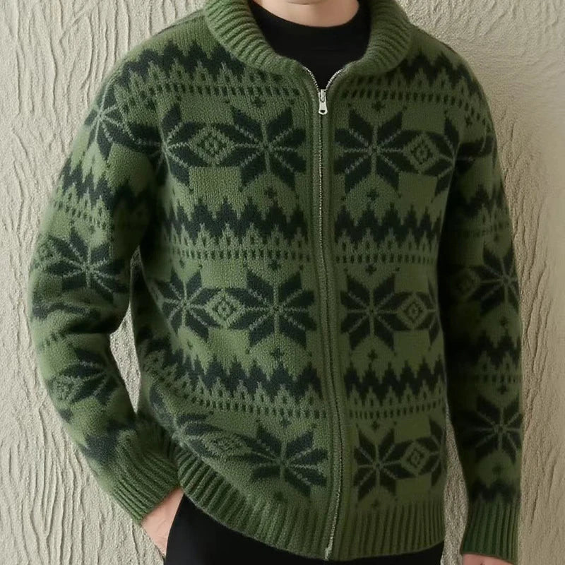 Men's Christmas Cardigan Zip Up Knit | Snowflake