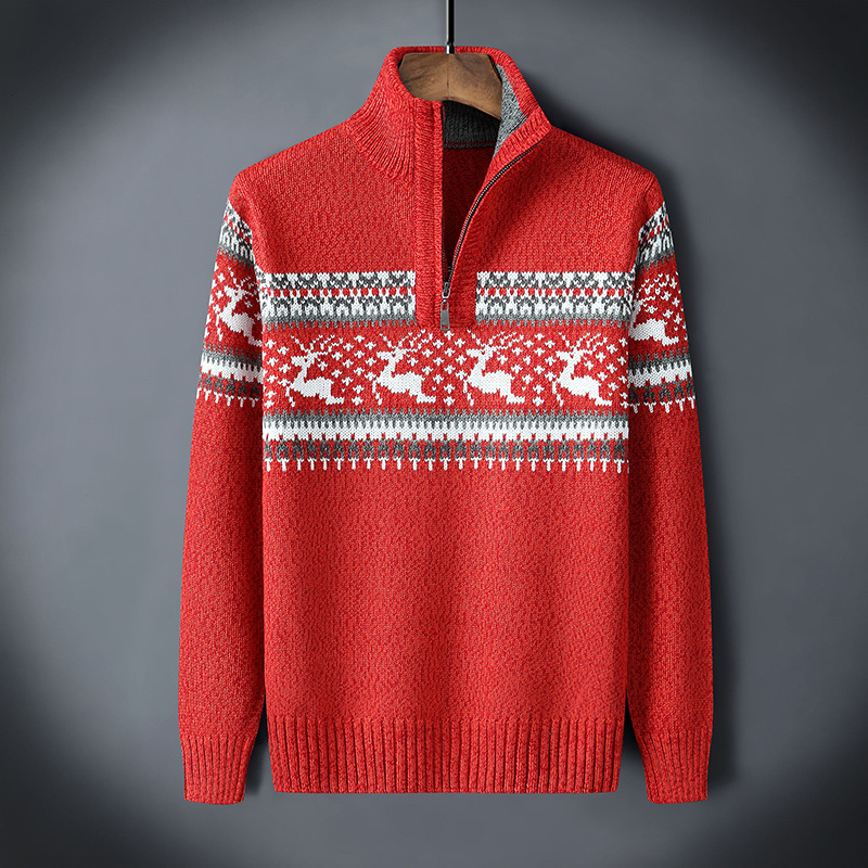 Men’s Christmas Jumper Half Zip | Reindeer Pattern