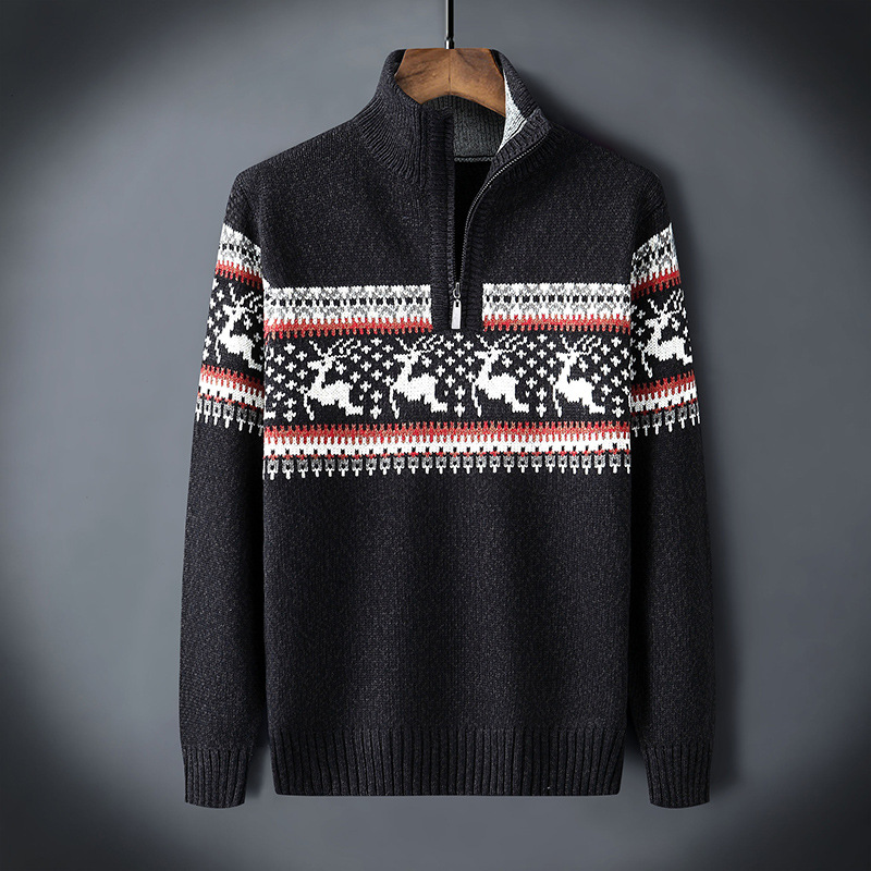 Men’s Christmas Jumper Half Zip | Reindeer Pattern