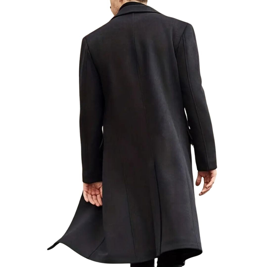 Men's Coat Black Long with Pockets | Trench