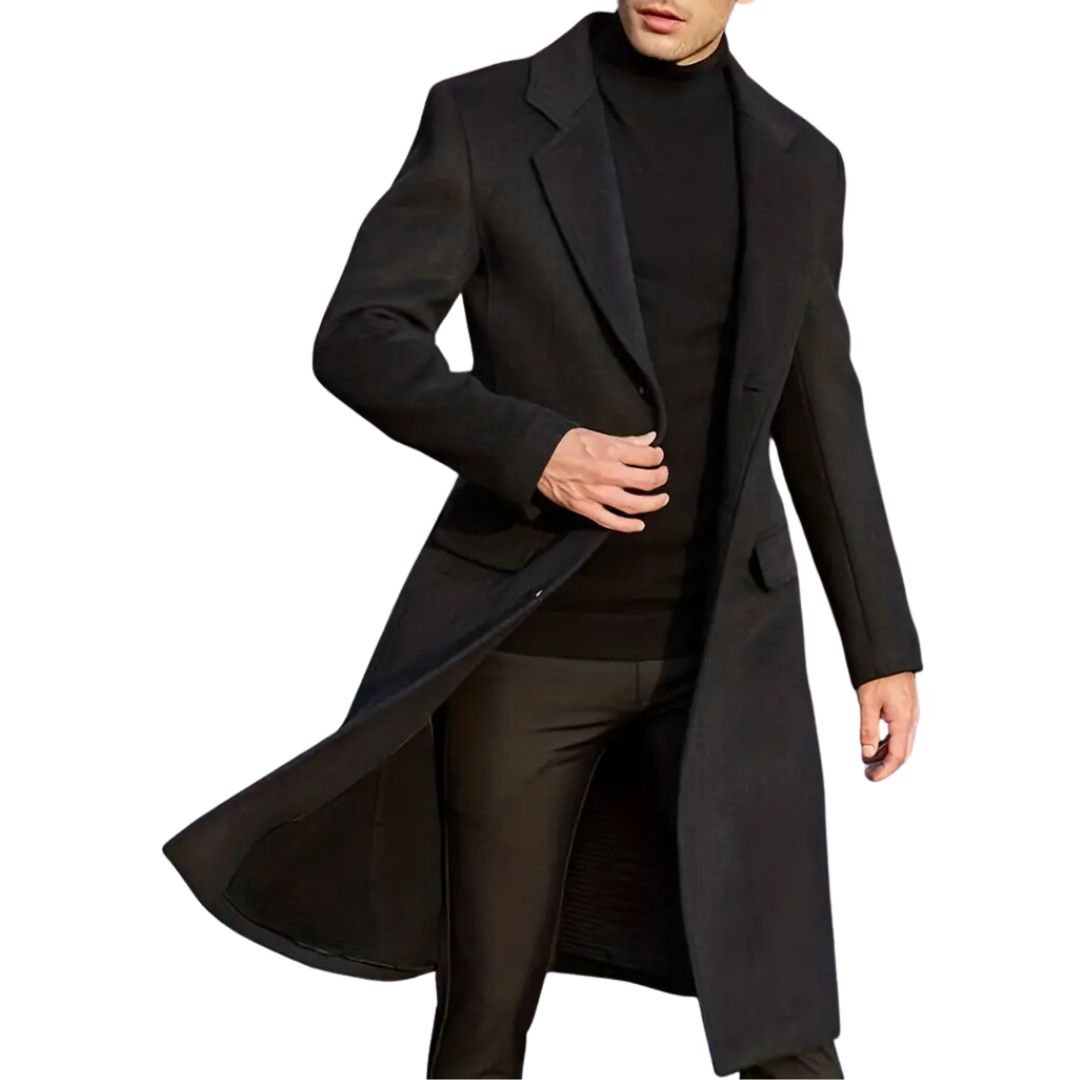 Men's Coat Black Long with Pockets | Trench