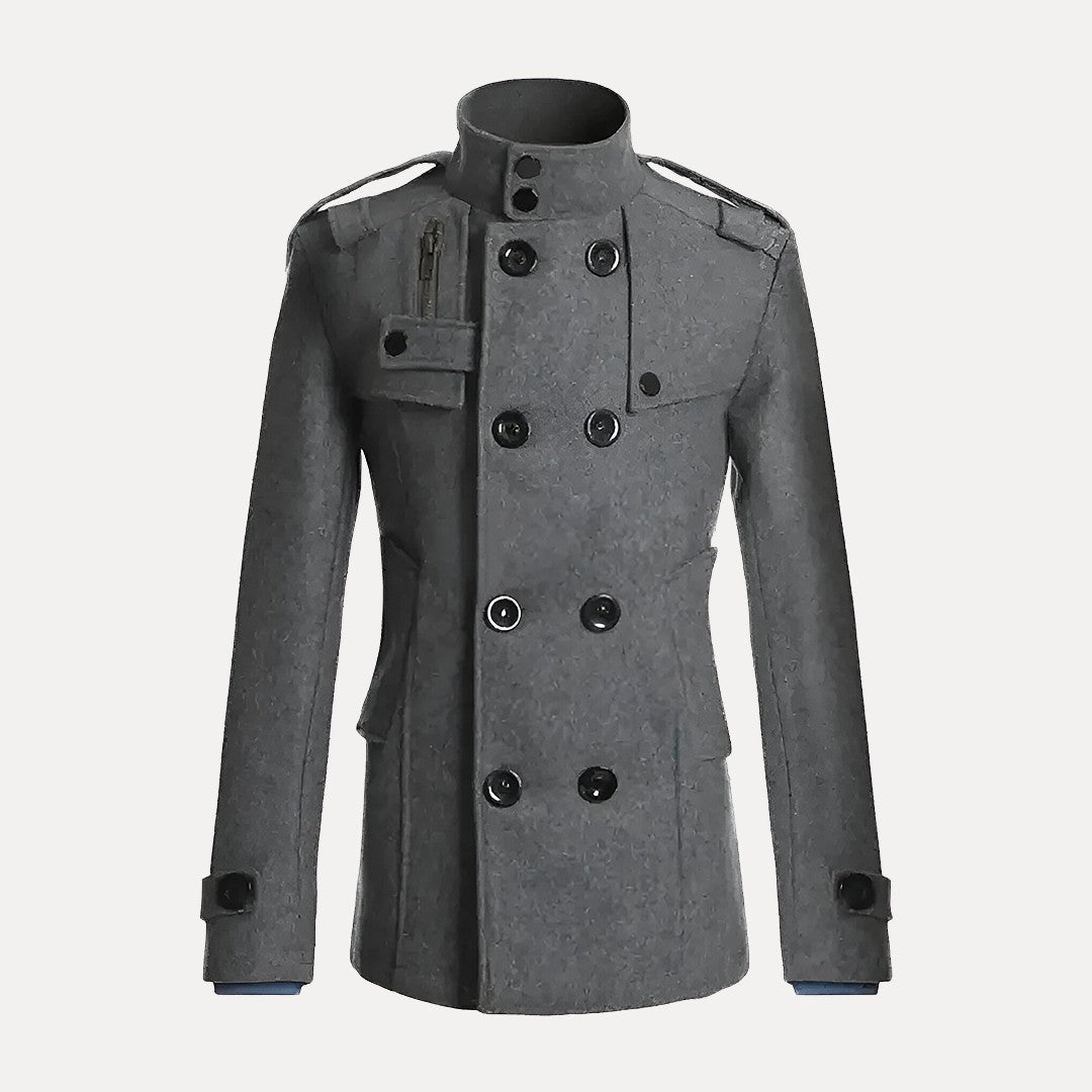 Men's Double-Breasted Trench Coat With Stand Collar | Military Style