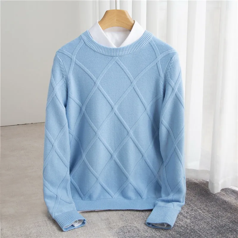 Men's Jumper Knitted Diamond Pattern | Winter