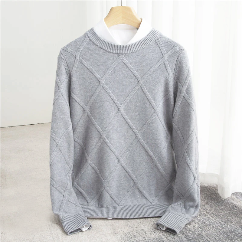 Men's Jumper Knitted Diamond Pattern | Winter