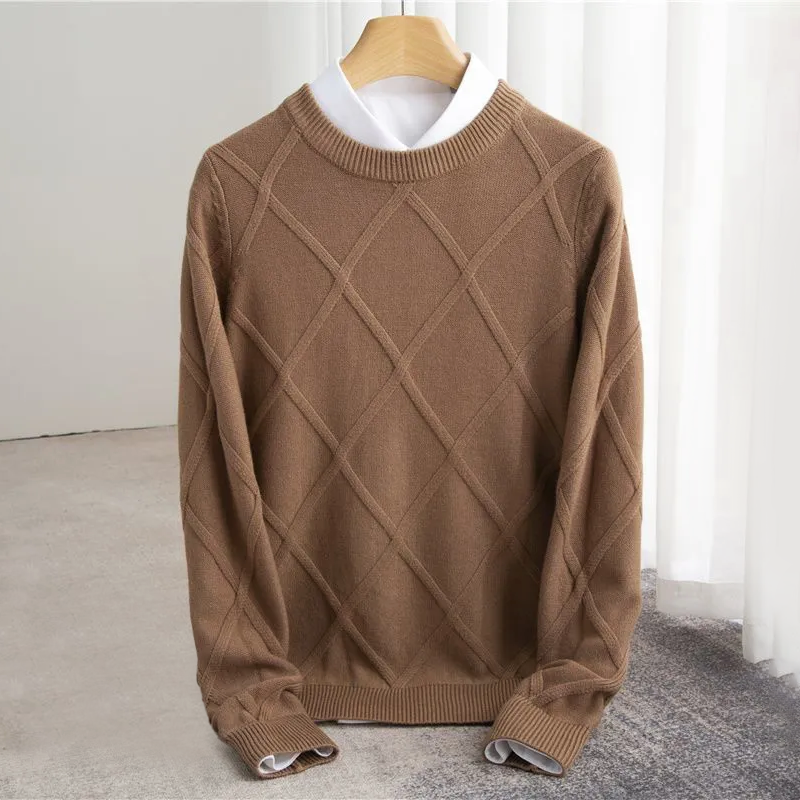 Men's Jumper Knitted Diamond Pattern | Winter