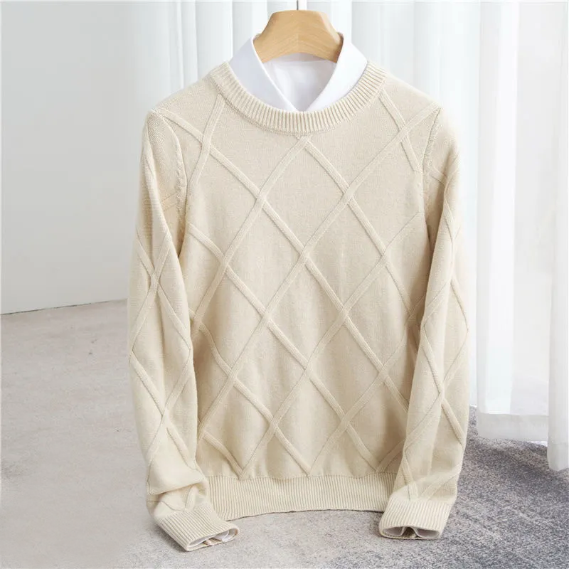 Men's Jumper Knitted Diamond Pattern | Winter