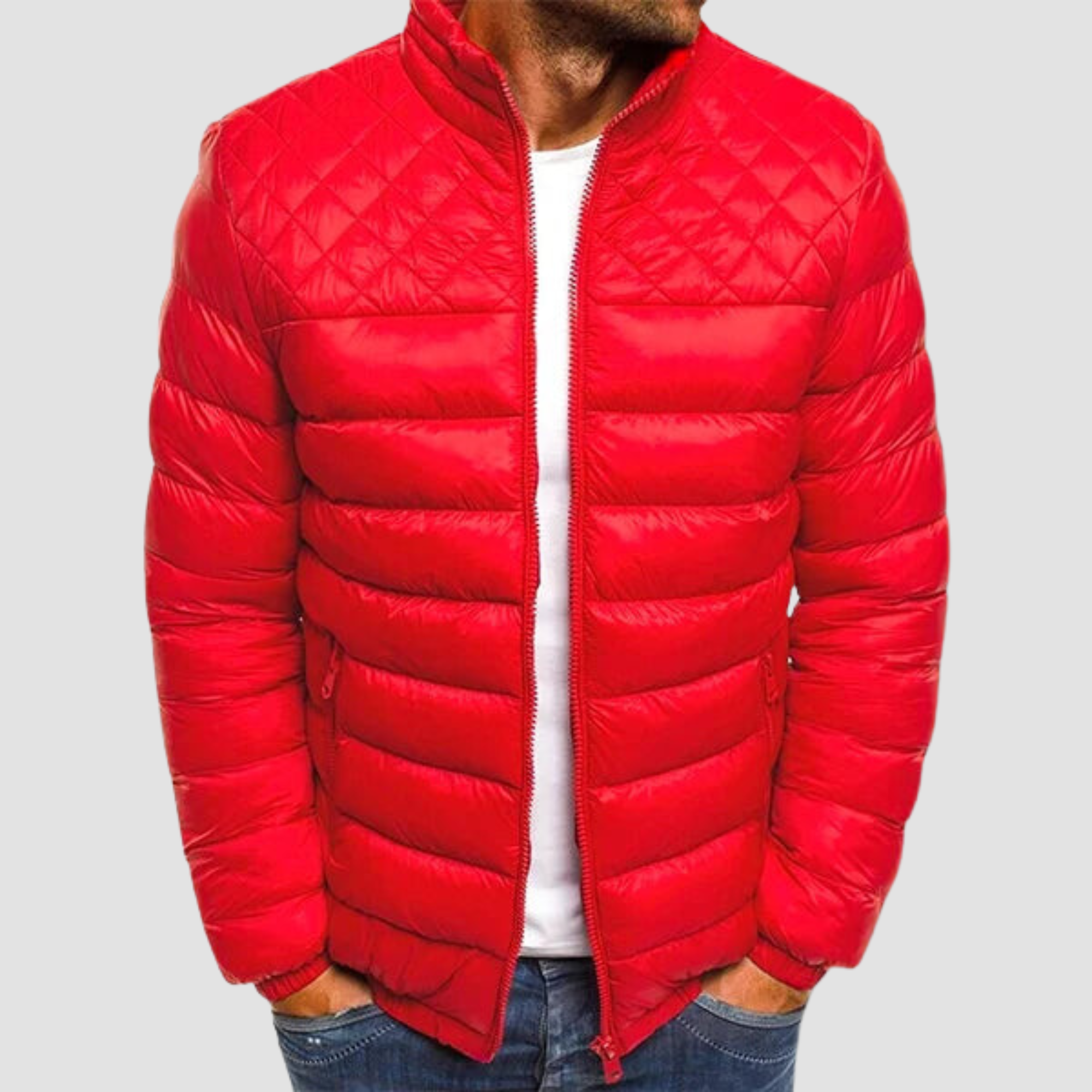 Men's Puffer Jacket Quilted with Zipper | Winter