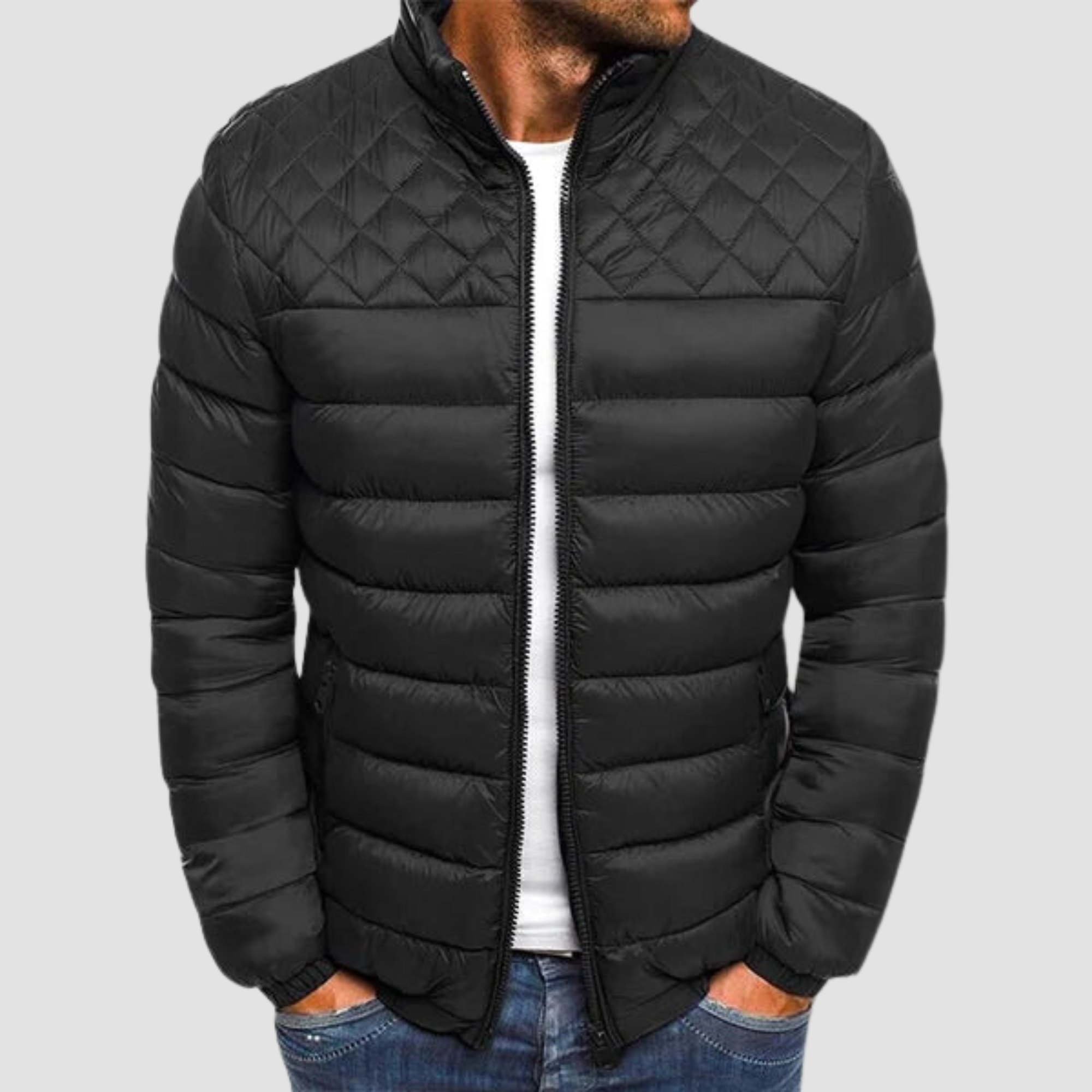 Men's Puffer Jacket Quilted with Zipper | Winter