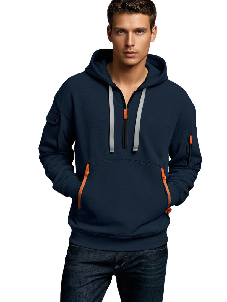 Men's Quarter Zip Hoodie Utility Pocket Design | Streetwear
