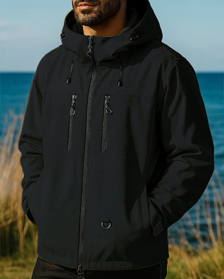 Men's Rain Jacket Hooded Zip Pockets | Windbreaker