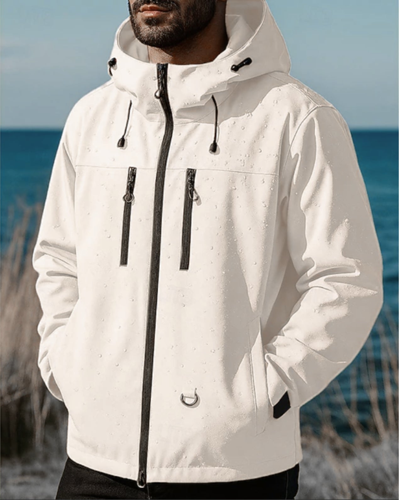 Men's Rain Jacket Hooded Zip Pockets | Windbreaker