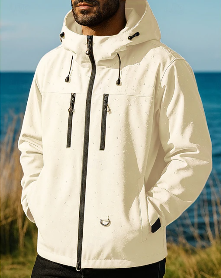 Men's Rain Jacket Hooded Zip Pockets | Windbreaker