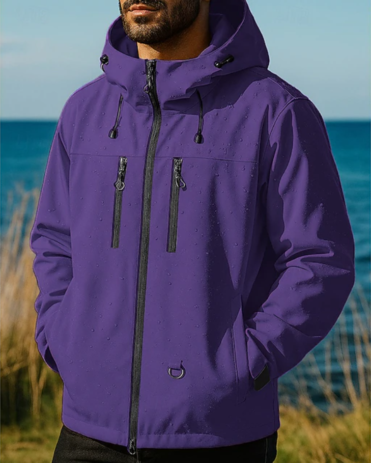 Men's Rain Jacket Hooded Zip Pockets | Windbreaker