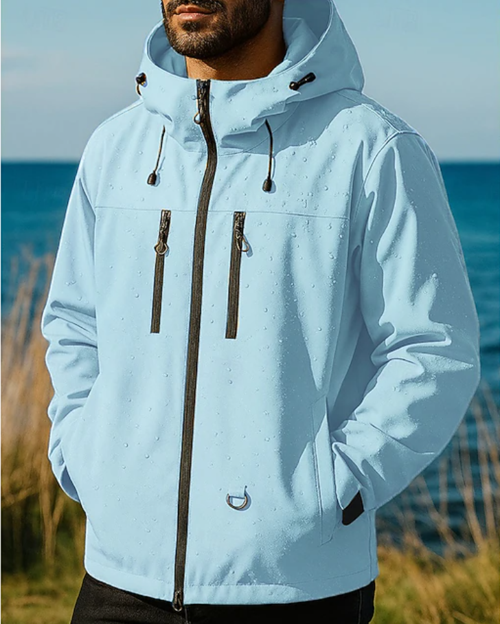 Men's Rain Jacket Hooded Zip Pockets | Windbreaker