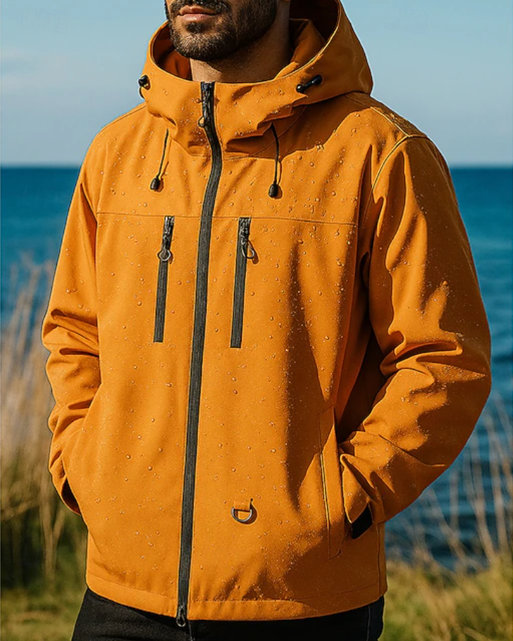 Men's Rain Jacket Hooded Zip Pockets | Windbreaker