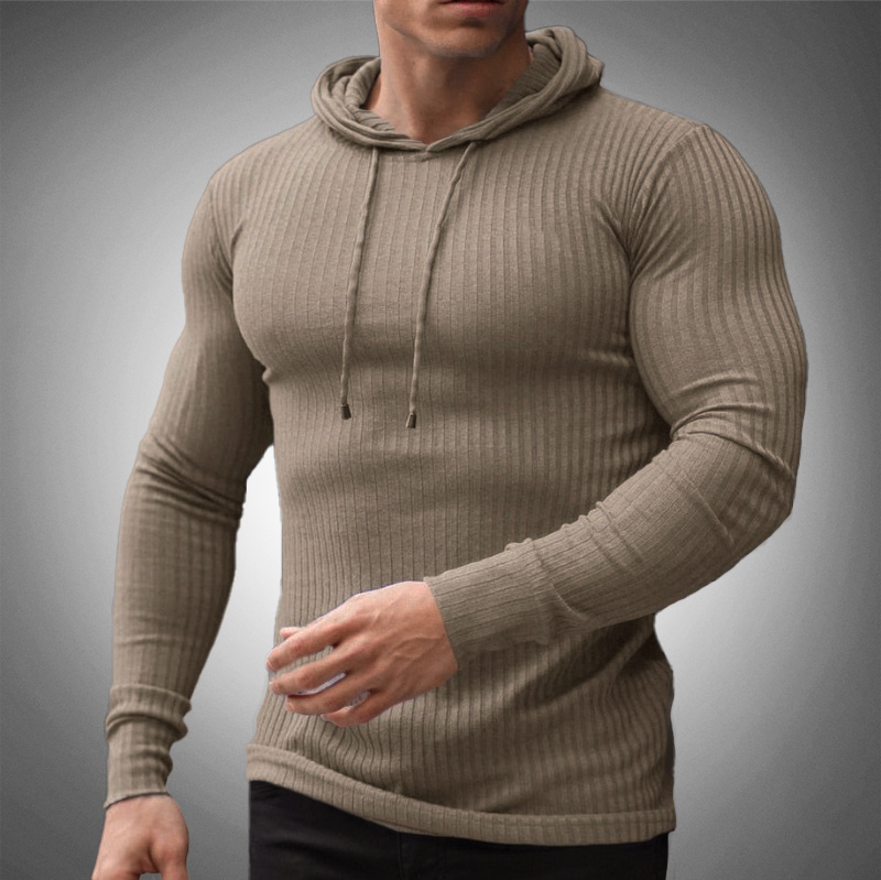 Men's Ribbed Knit Hoodie Slim Fit Long Sleeve | Sweater