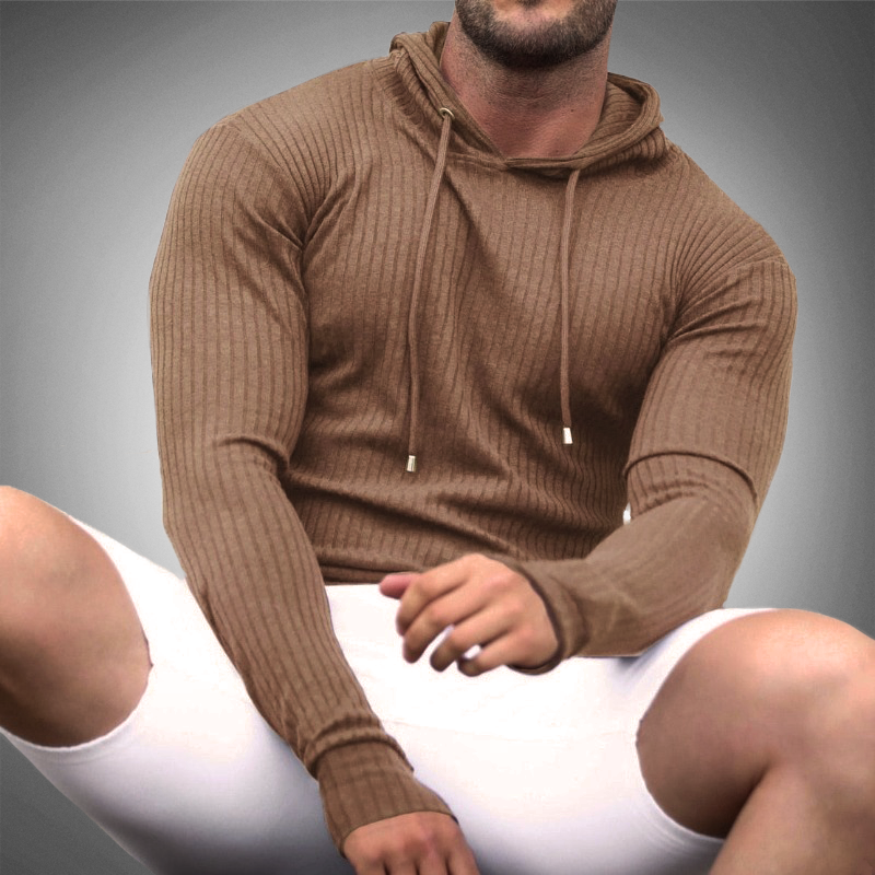 Men's Ribbed Knit Hoodie Slim Fit Long Sleeve | Sweater