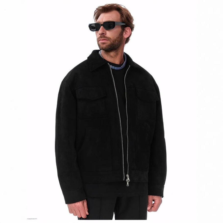 Men's Suede Jacket Structured Zip Front | Bomber Style