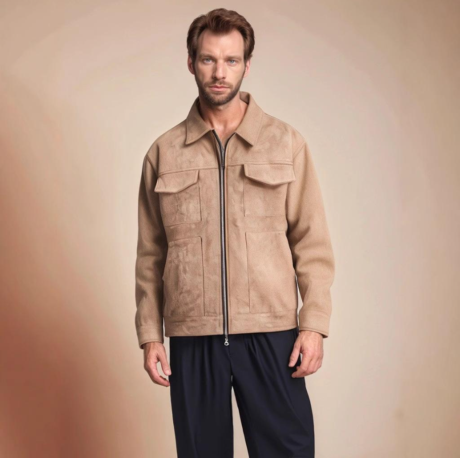 Men's Suede Jacket Structured Zip Front | Bomber Style