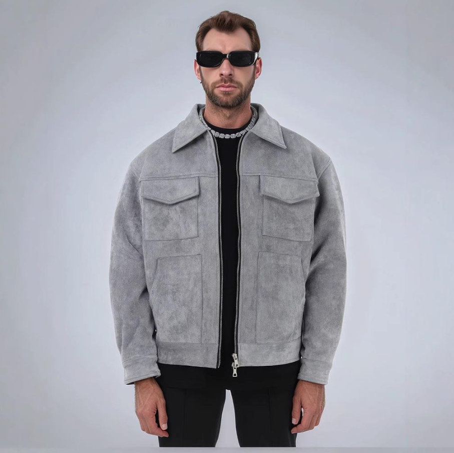 Men's Suede Jacket Structured Zip Front | Bomber Style